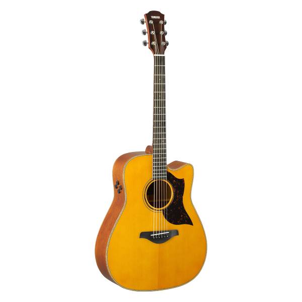 Yamaha A3M ARE acoustic-electric guitar in Vintage Natural with dreadnought cutaway body, tortoiseshell pickguard and onboard electronics.