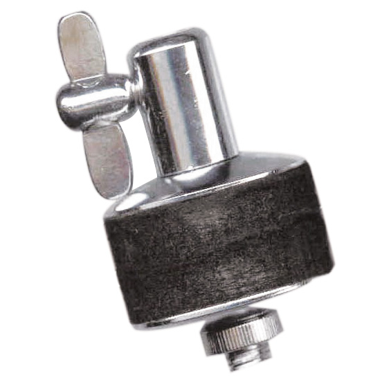 A chrome DXP DB576 round-type hi-hat clutch featuring a top wing nut, thick black felt washers, and a knurled bottom locking nut.