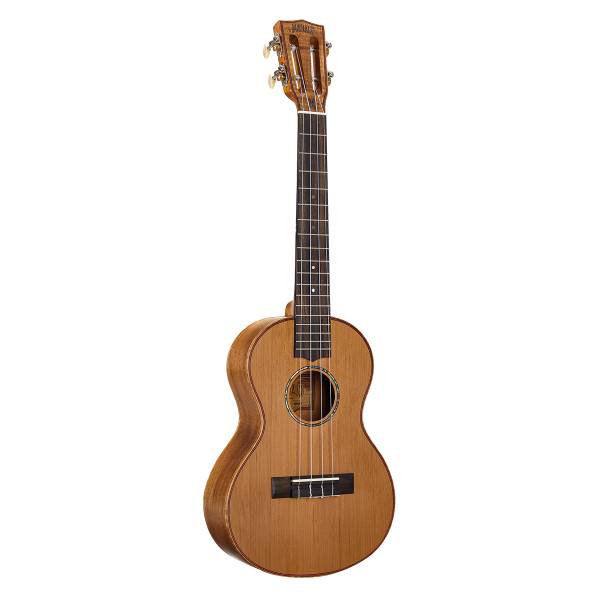 A natural matte finish Mahalo MM3 tenor ukulele with a solid red cedar top, slotted headstock, abalone rosette, and Amara ebony bridge and fingerboard.